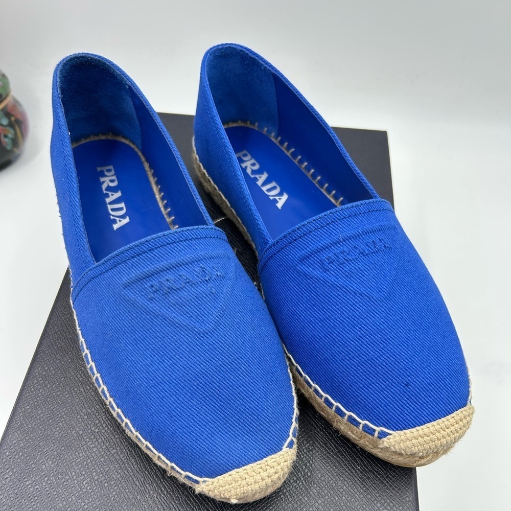 Women's Prada triangle logo canvas espadrille size 7, made in Italy - Picture 1 of 8